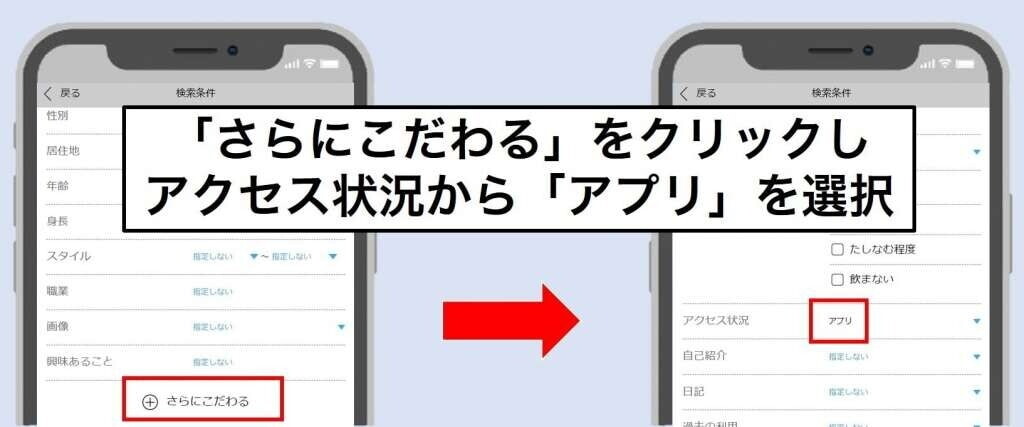 プロフ検索でアクセス状況を指定できる