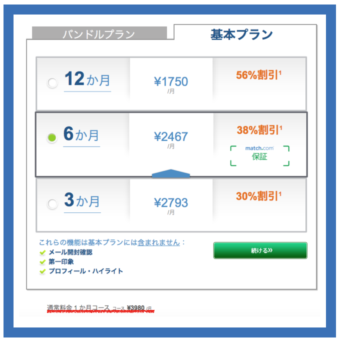 マッチドットコムの基本プランの料金