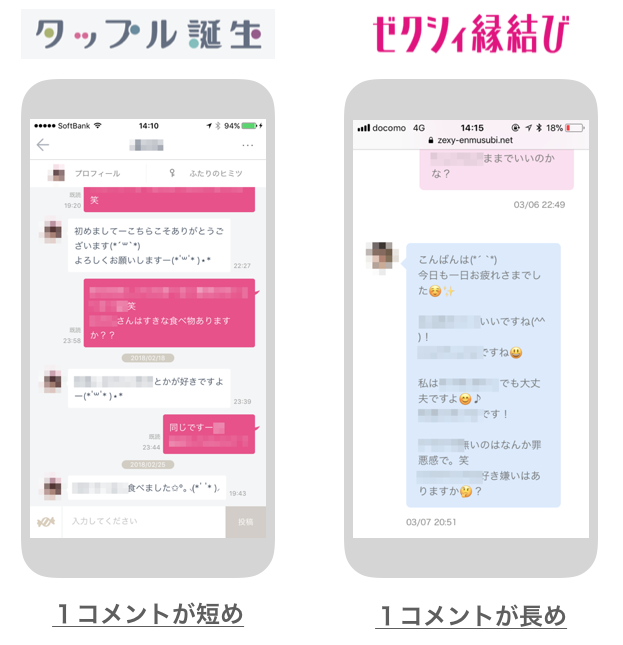 タップルとゼクシィ縁結びのメッセージの長さ比較