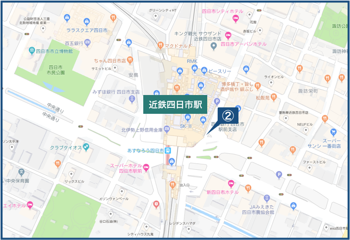 近鉄四日市駅周辺の地図