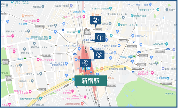 新宿駅周辺の地図