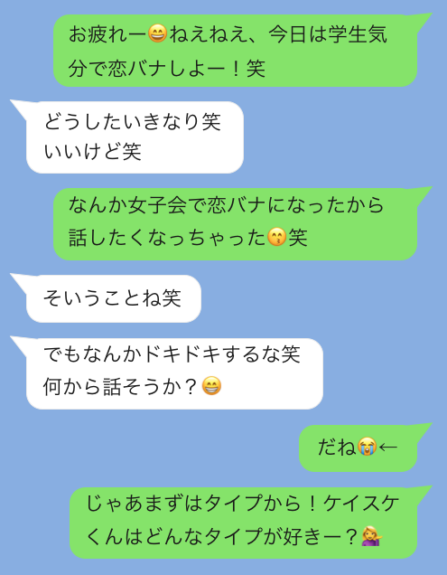 LINEの話題「恋バナをする」