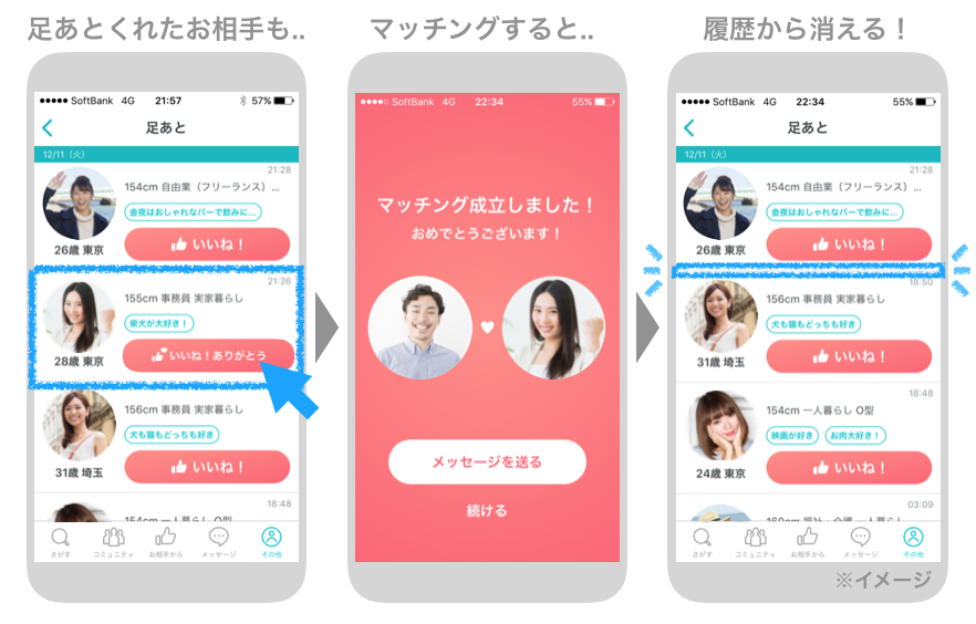 ペアーズのマッチングしたら足あとが消える仕組み