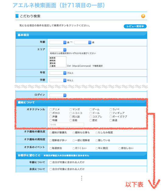 アエルネの検索画面