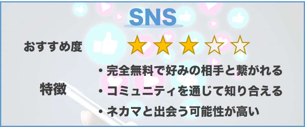 SNSの出会いの特徴をまとめた画像