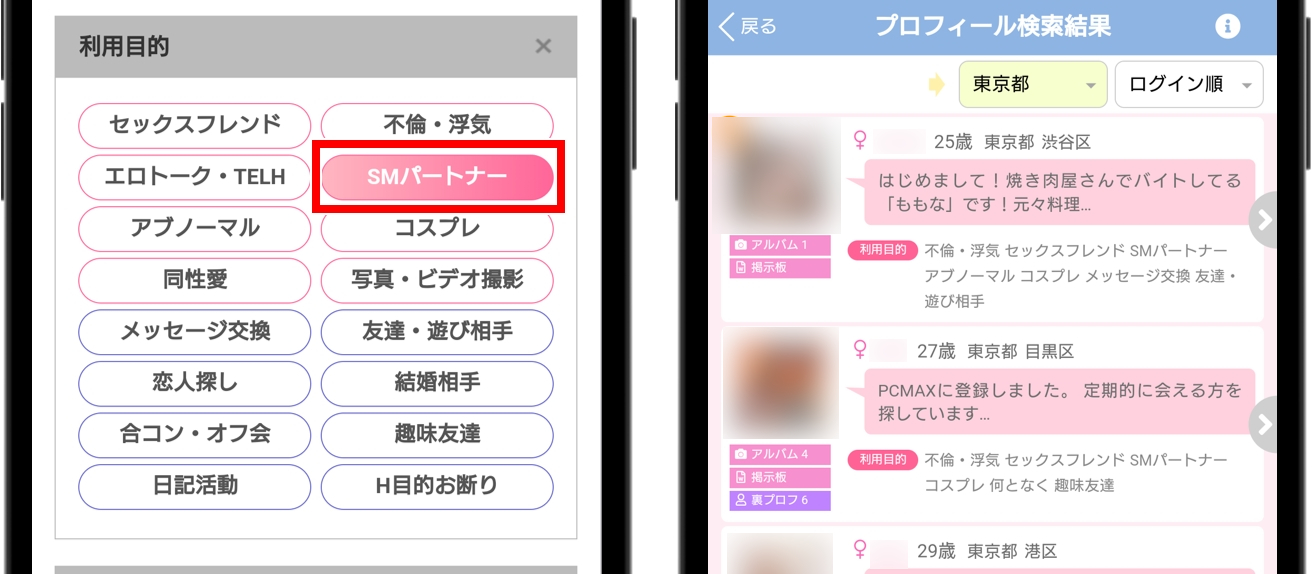 PCMAX プロフィール検索でSM好きな女性を探す